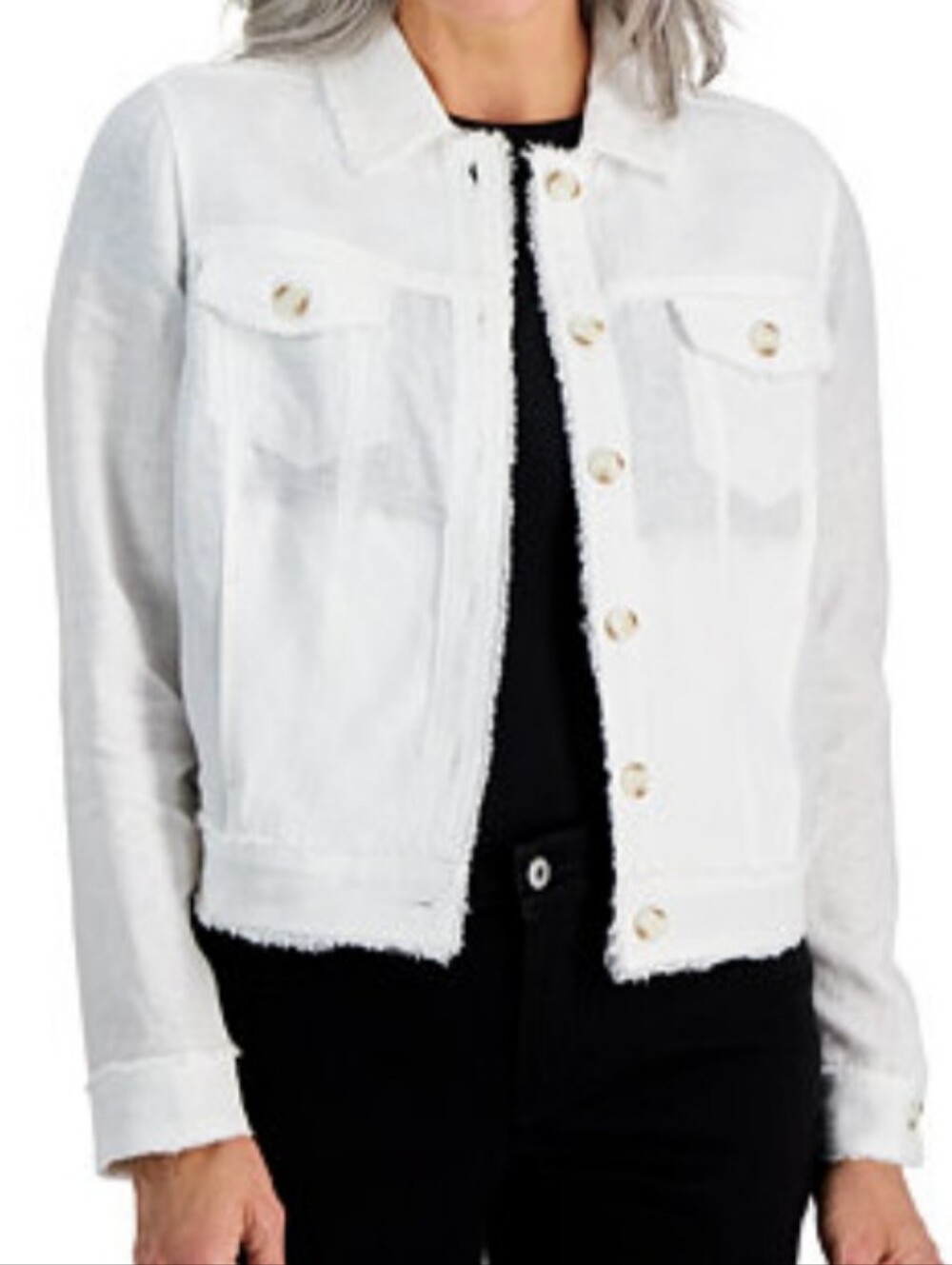 Petite 100% Linen Frayed-Edge Jacket